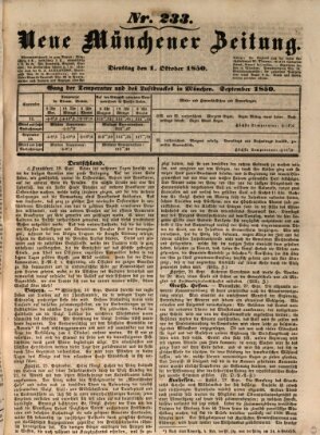 Neue Münchener Zeitung (Süddeutsche Presse) Dienstag 1. Oktober 1850