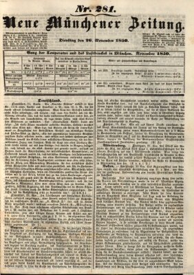 Neue Münchener Zeitung (Süddeutsche Presse) Dienstag 26. November 1850