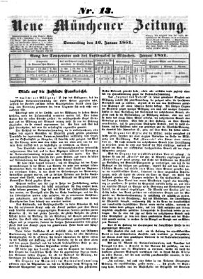 Neue Münchener Zeitung (Süddeutsche Presse) Donnerstag 16. Januar 1851