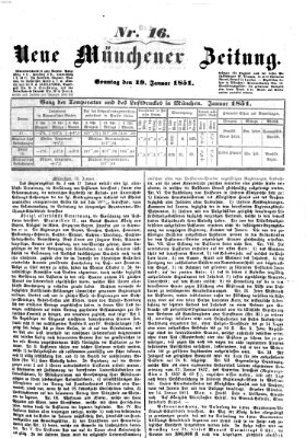 Neue Münchener Zeitung (Süddeutsche Presse) Sonntag 19. Januar 1851