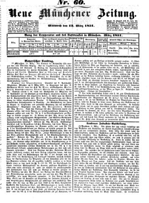 Neue Münchener Zeitung (Süddeutsche Presse) Mittwoch 12. März 1851