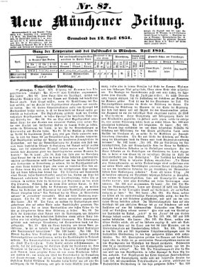 Neue Münchener Zeitung (Süddeutsche Presse) Samstag 12. April 1851