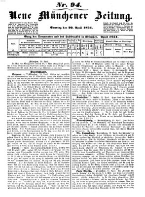 Neue Münchener Zeitung (Süddeutsche Presse) Sonntag 20. April 1851