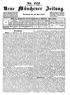 Neue Münchener Zeitung (Süddeutsche Presse) Samstag 10. Mai 1851