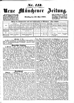 Neue Münchener Zeitung (Süddeutsche Presse) Dienstag 13. Mai 1851