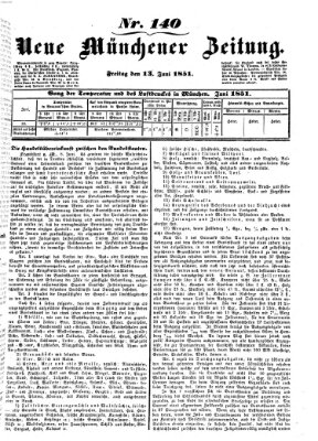 Neue Münchener Zeitung (Süddeutsche Presse) Freitag 13. Juni 1851