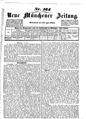 Neue Münchener Zeitung (Süddeutsche Presse) Samstag 12. Juli 1851