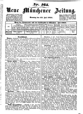 Neue Münchener Zeitung (Süddeutsche Presse) Sonntag 13. Juli 1851