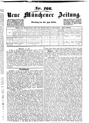 Neue Münchener Zeitung (Süddeutsche Presse) Dienstag 15. Juli 1851