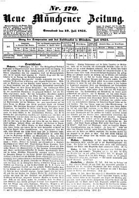 Neue Münchener Zeitung (Süddeutsche Presse) Samstag 19. Juli 1851