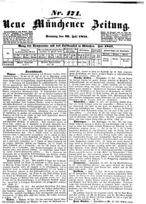 Neue Münchener Zeitung (Süddeutsche Presse) Sonntag 20. Juli 1851