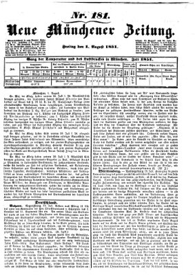 Neue Münchener Zeitung (Süddeutsche Presse) Freitag 1. August 1851