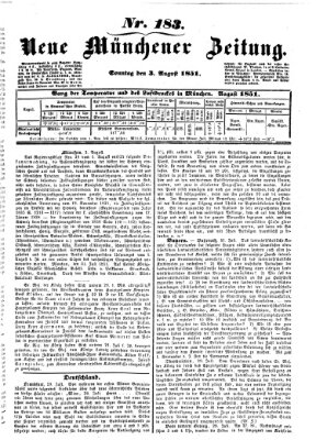 Neue Münchener Zeitung (Süddeutsche Presse) Sonntag 3. August 1851