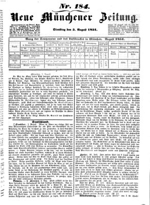 Neue Münchener Zeitung (Süddeutsche Presse) Dienstag 5. August 1851