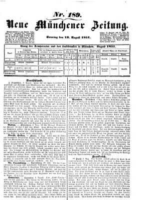 Neue Münchener Zeitung (Süddeutsche Presse) Sonntag 10. August 1851