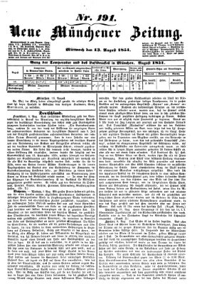 Neue Münchener Zeitung (Süddeutsche Presse) Mittwoch 13. August 1851