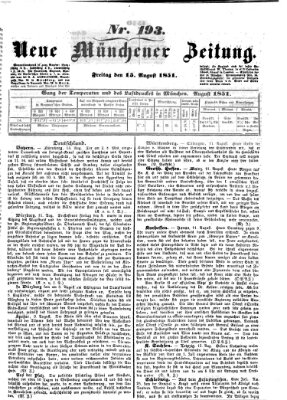 Neue Münchener Zeitung (Süddeutsche Presse) Freitag 15. August 1851