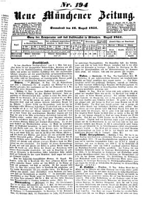 Neue Münchener Zeitung (Süddeutsche Presse) Samstag 16. August 1851