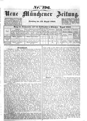 Neue Münchener Zeitung (Süddeutsche Presse) Dienstag 19. August 1851