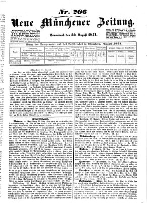 Neue Münchener Zeitung (Süddeutsche Presse) Samstag 30. August 1851