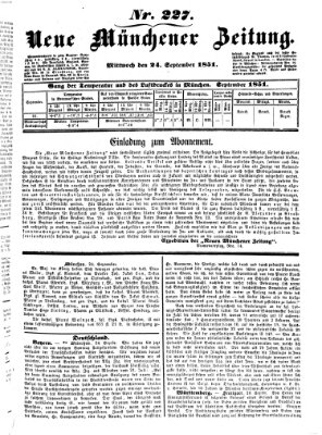 Neue Münchener Zeitung (Süddeutsche Presse) Mittwoch 24. September 1851