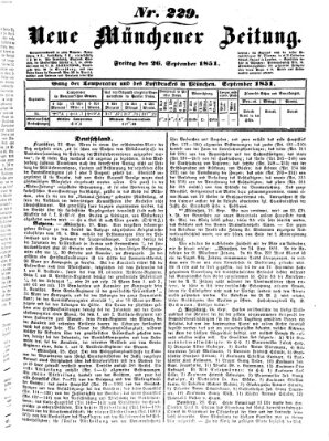 Neue Münchener Zeitung (Süddeutsche Presse) Freitag 26. September 1851