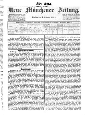 Neue Münchener Zeitung (Süddeutsche Presse) Freitag 3. Oktober 1851