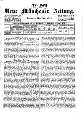 Neue Münchener Zeitung (Süddeutsche Presse) Sonntag 12. Oktober 1851