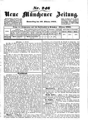 Neue Münchener Zeitung (Süddeutsche Presse) Donnerstag 16. Oktober 1851