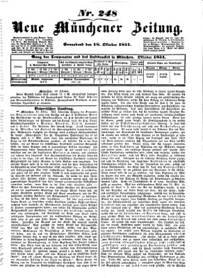 Neue Münchener Zeitung (Süddeutsche Presse) Samstag 18. Oktober 1851