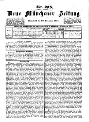 Neue Münchener Zeitung (Süddeutsche Presse) Samstag 22. November 1851