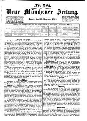 Neue Münchener Zeitung (Süddeutsche Presse) Sonntag 30. November 1851