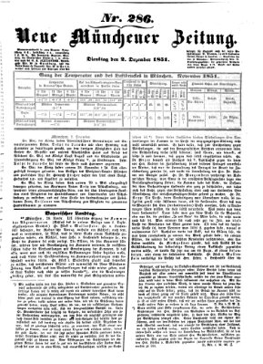 Neue Münchener Zeitung (Süddeutsche Presse) Dienstag 2. Dezember 1851