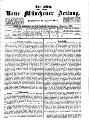 Neue Münchener Zeitung (Süddeutsche Presse) Samstag 13. Dezember 1851