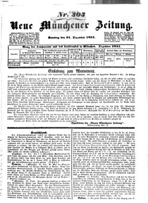 Neue Münchener Zeitung (Süddeutsche Presse) Sonntag 21. Dezember 1851