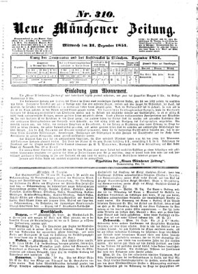 Neue Münchener Zeitung (Süddeutsche Presse) Mittwoch 31. Dezember 1851