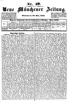 Neue Münchener Zeitung (Süddeutsche Presse) Mittwoch 10. März 1852
