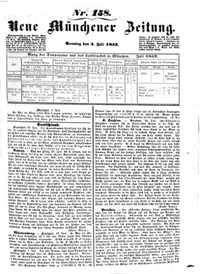 Neue Münchener Zeitung (Süddeutsche Presse) Sonntag 4. Juli 1852