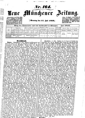 Neue Münchener Zeitung (Süddeutsche Presse) Sonntag 11. Juli 1852