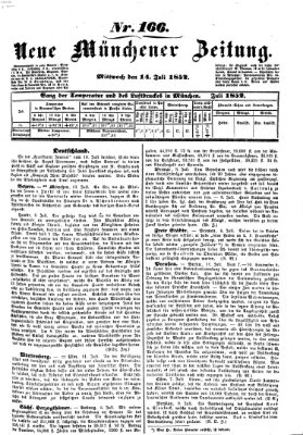 Neue Münchener Zeitung (Süddeutsche Presse) Mittwoch 14. Juli 1852