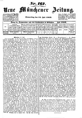 Neue Münchener Zeitung (Süddeutsche Presse) Donnerstag 15. Juli 1852