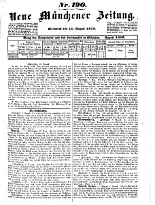 Neue Münchener Zeitung (Süddeutsche Presse) Mittwoch 11. August 1852