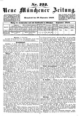 Neue Münchener Zeitung (Süddeutsche Presse) Samstag 18. September 1852