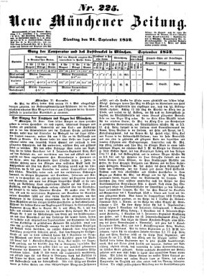 Neue Münchener Zeitung (Süddeutsche Presse) Dienstag 21. September 1852