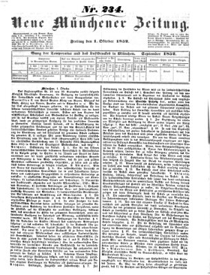 Neue Münchener Zeitung (Süddeutsche Presse) Freitag 1. Oktober 1852