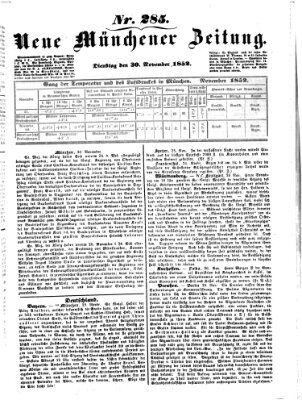 Neue Münchener Zeitung (Süddeutsche Presse) Dienstag 30. November 1852