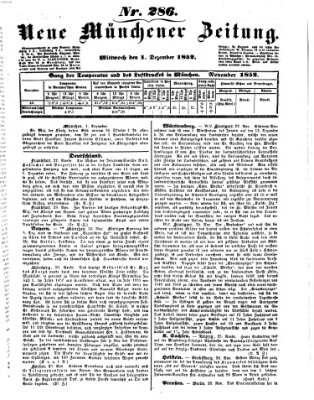 Neue Münchener Zeitung (Süddeutsche Presse) Mittwoch 1. Dezember 1852