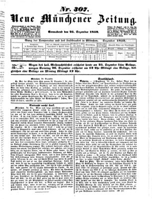 Neue Münchener Zeitung (Süddeutsche Presse) Samstag 25. Dezember 1852