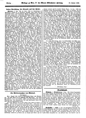 Neue Münchener Zeitung (Süddeutsche Presse) Montag 10. Januar 1853