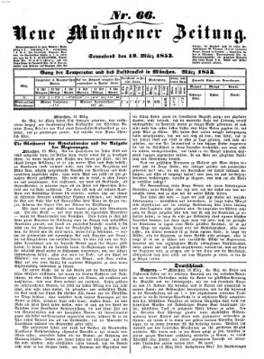 Neue Münchener Zeitung (Süddeutsche Presse) Samstag 19. März 1853